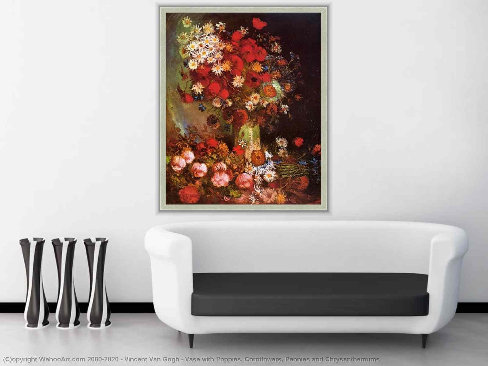 Kunstreproduktionen Vase mit Poppies, Cornflowers, Peonies und