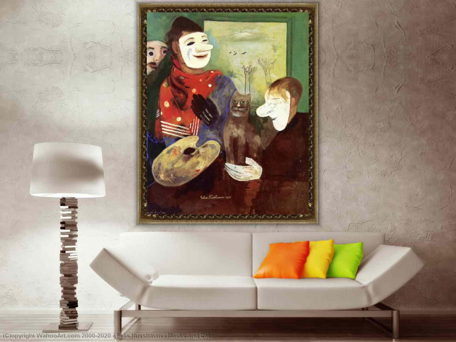 Masks and Cats (Artist with Mask and Cat - Felix Nussbaum as art print or  hand painted oil.