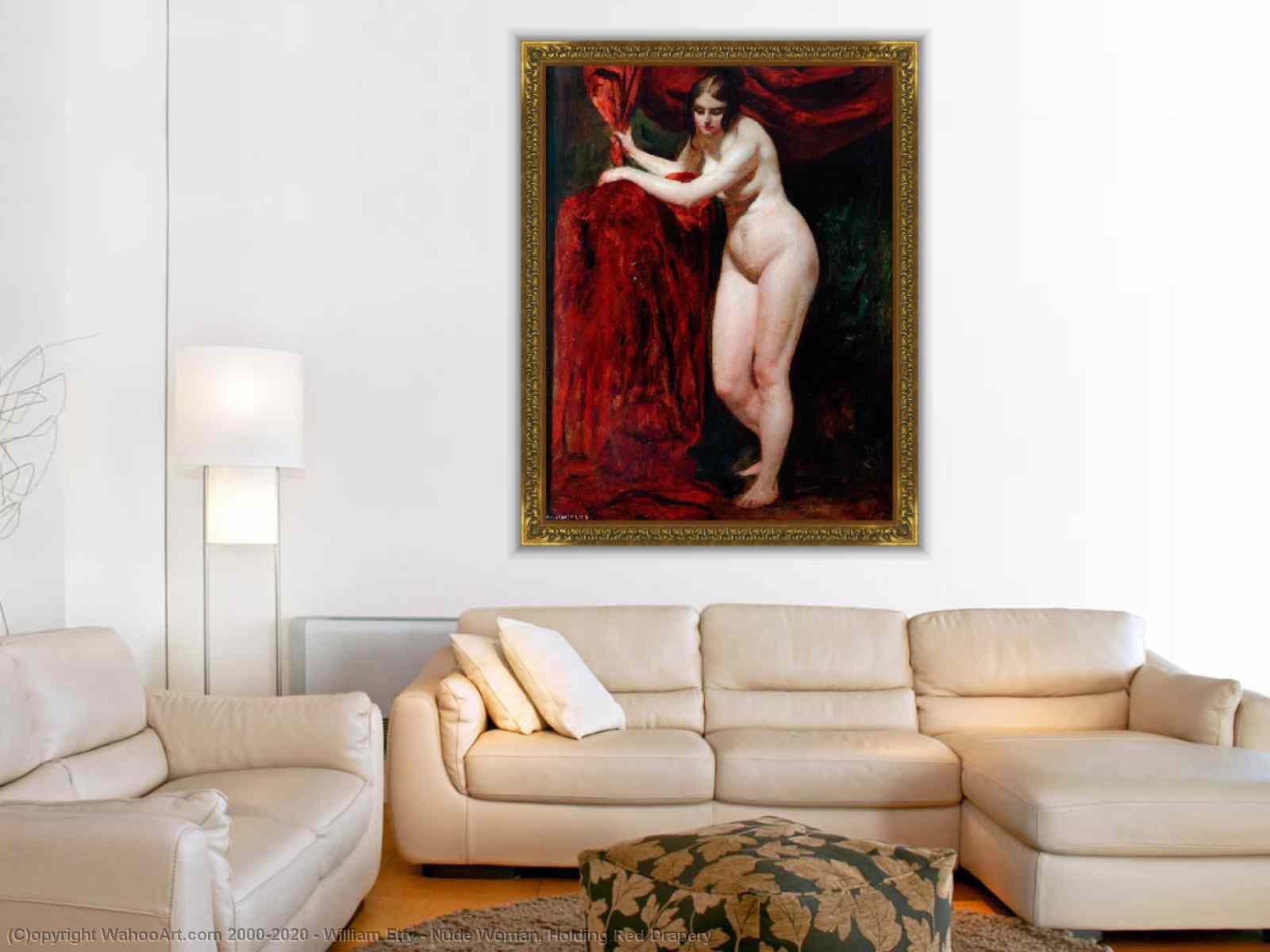 Oil Painting Replica Nude Woman, Holding Red Drapery, 1830 by William Etty  (1787-1849, United Kingdom) | WahooArt.com