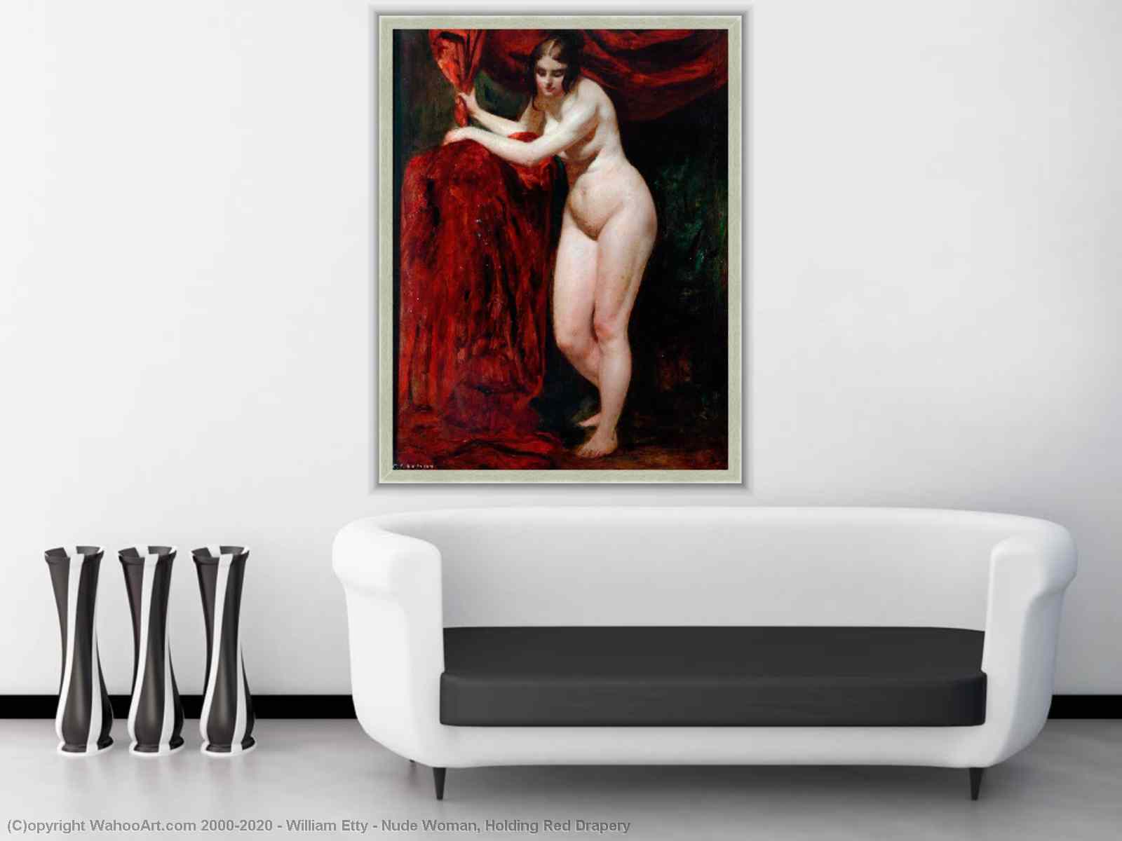 Oil Painting Replica Nude Woman, Holding Red Drapery, 1830 by William Etty  (1787-1849, United Kingdom) | WahooArt.com