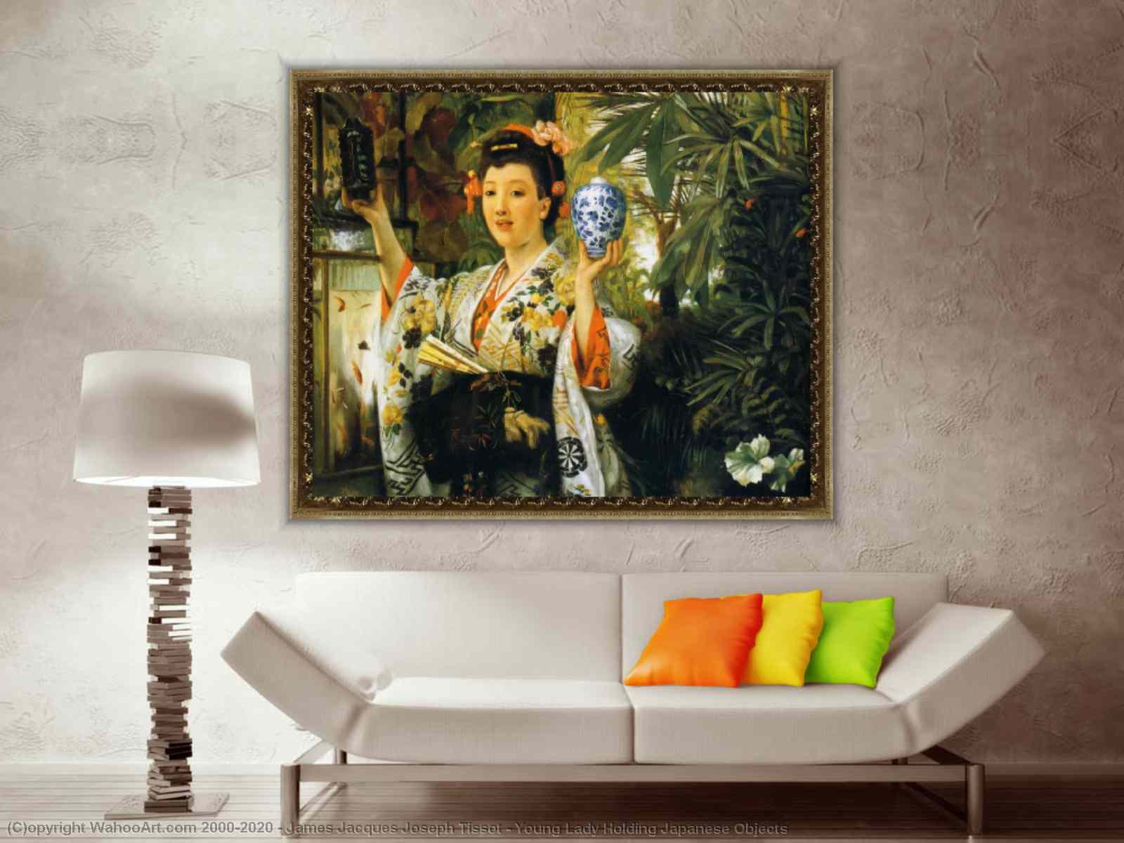 Oil Painting Replica Young Lady Holding Japanese Objects 1865 by