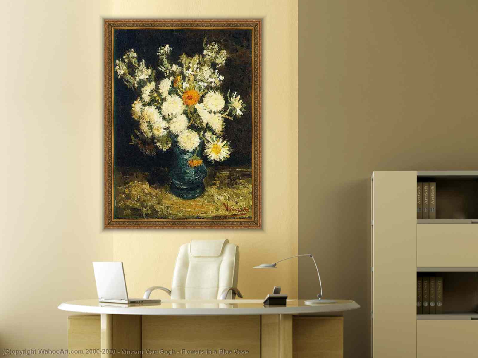 Dipinto a mano fiori in vaso blu riproduzione Van Gogh - Dipinti Moderni