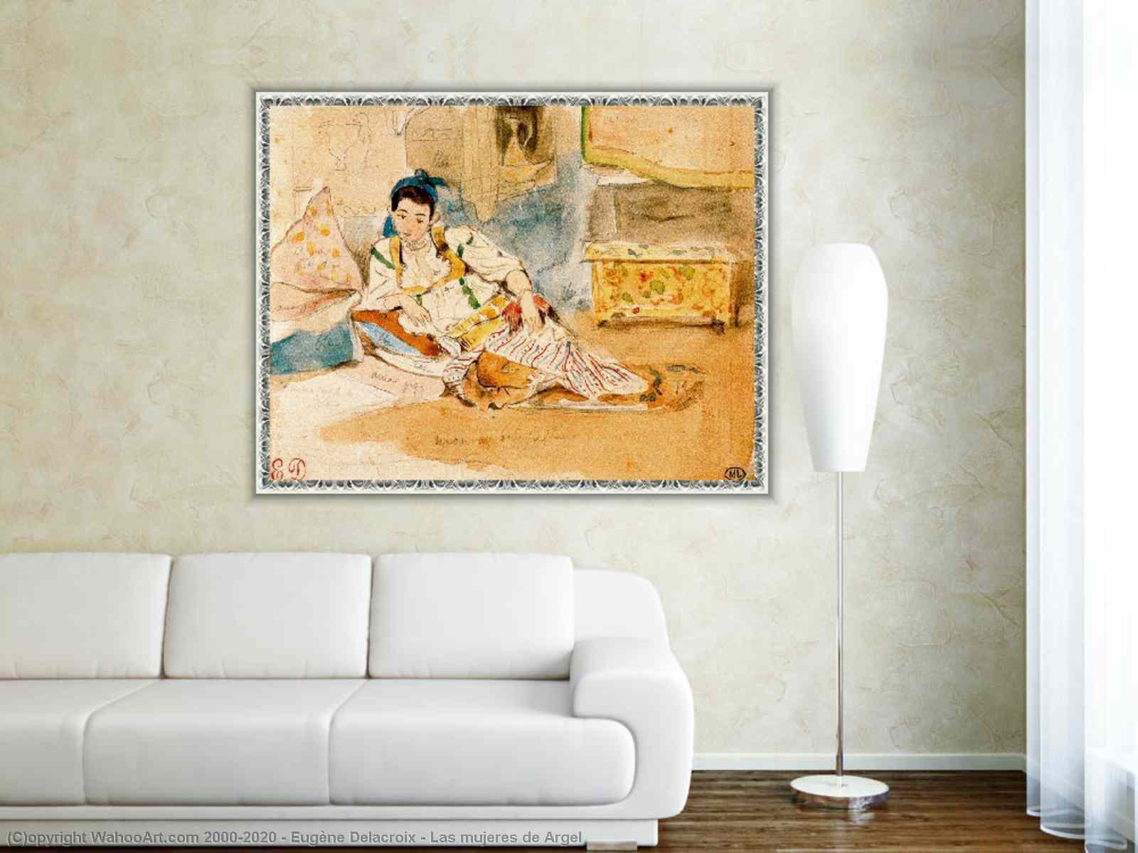 LIUSHUANG Cuadro de la pintura de las mujeres de Argel en su apartamento por Eugène Delacroix Artista Wall Art Picture Pintura Póster lienzo Obras de arte Dormitorio Salón Decoración 30 × 45 cm 