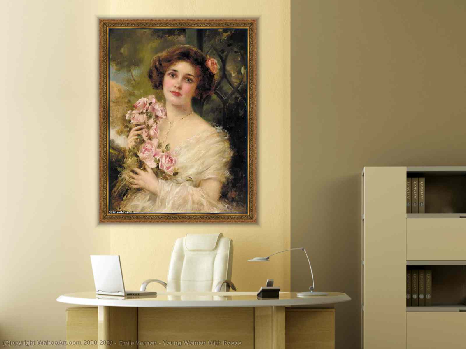 絵画のコピー 若い女性 と一緒に バラ バイ Emile Vernon (1872-1920